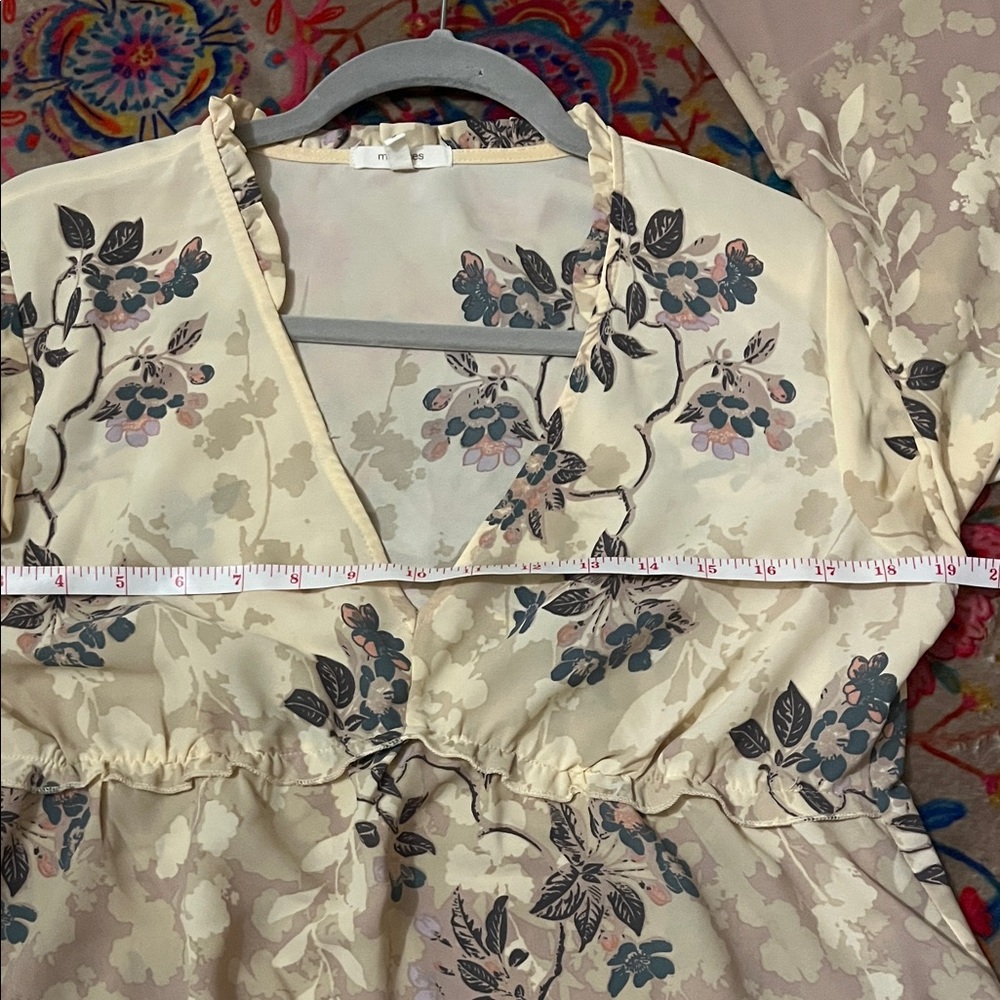 MAURICES Cream Floral V-Neck Blouse - Picture 7 of 9